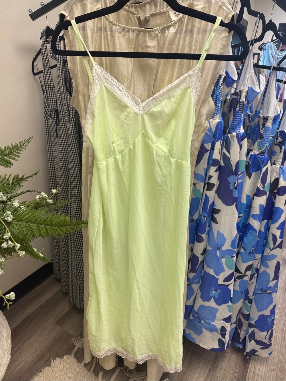Vintage Lace-Trim Slip Dress nightgown lingerie  - Light Lime lingerie